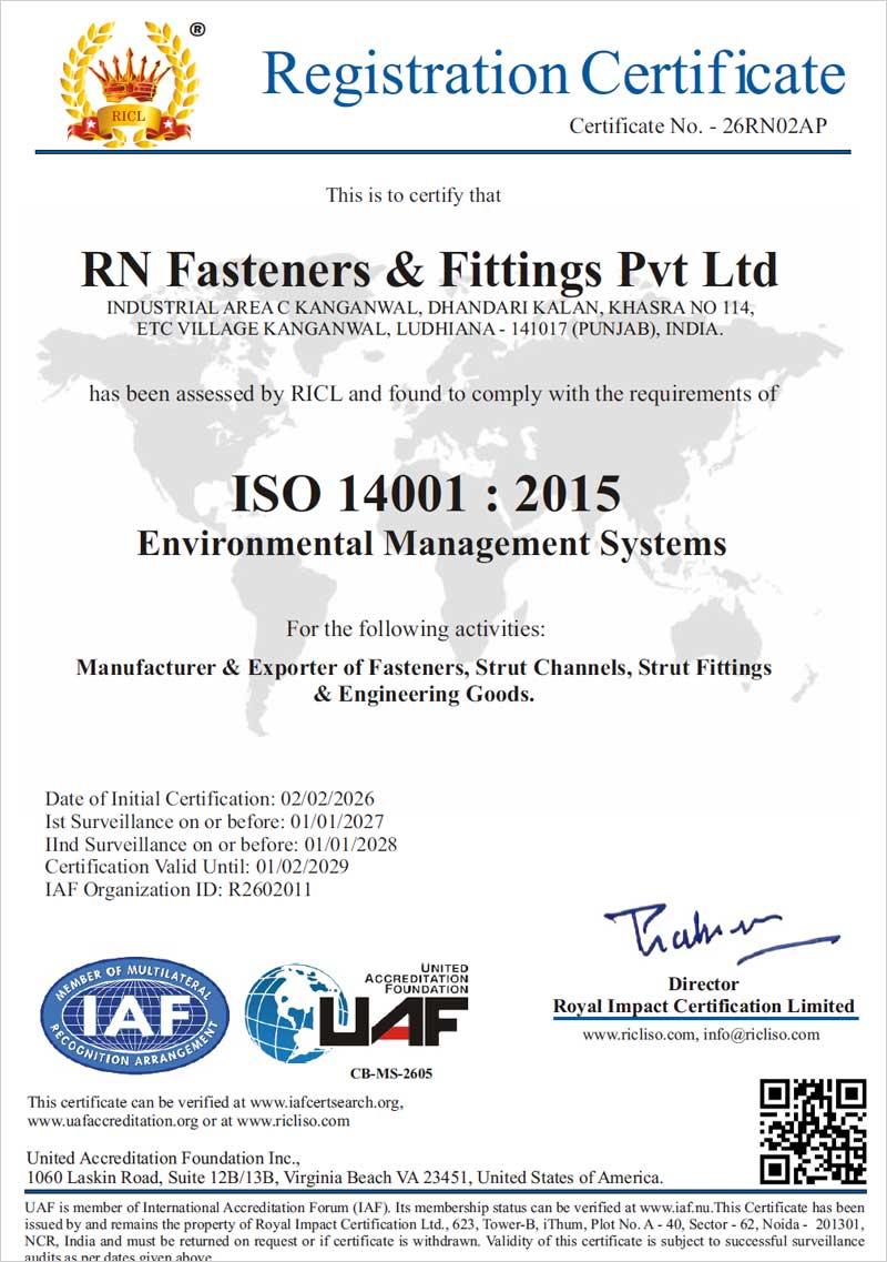 Quality Certificate RN Fasteners and Fittings Pvt. Ltd. India