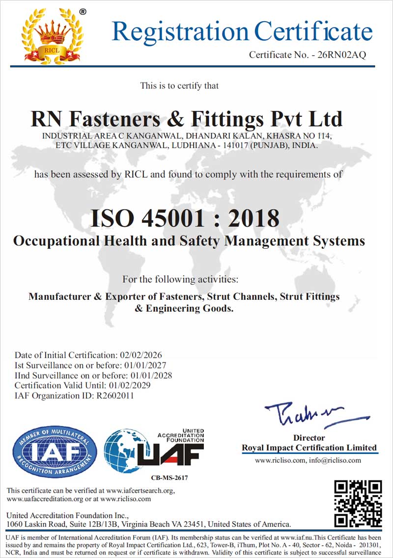 Quality Certificate RN Fasteners and Fittings Pvt. Ltd. India