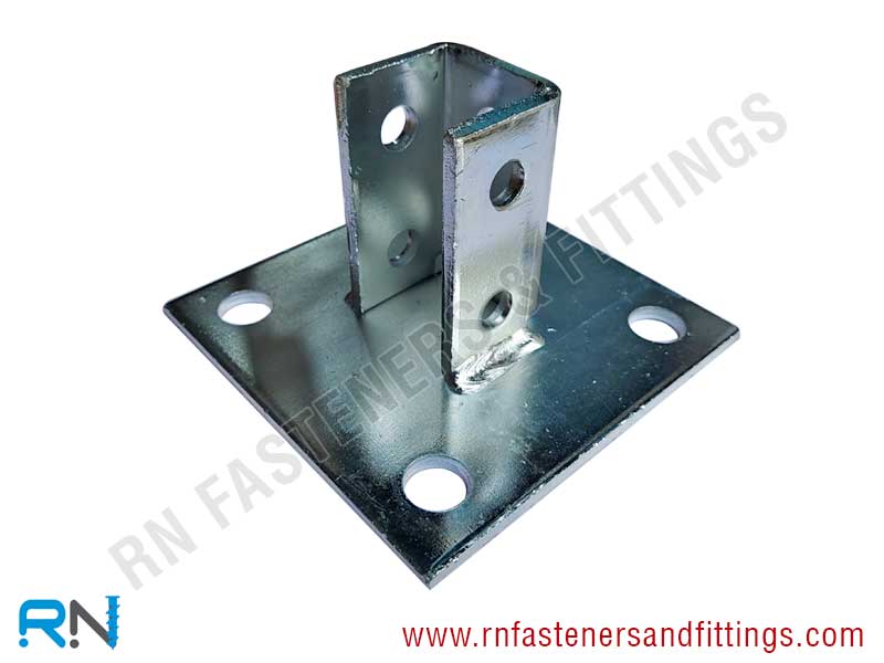 Post Base Single Channel, 4 Hole, Square, 3-1/2 Channel